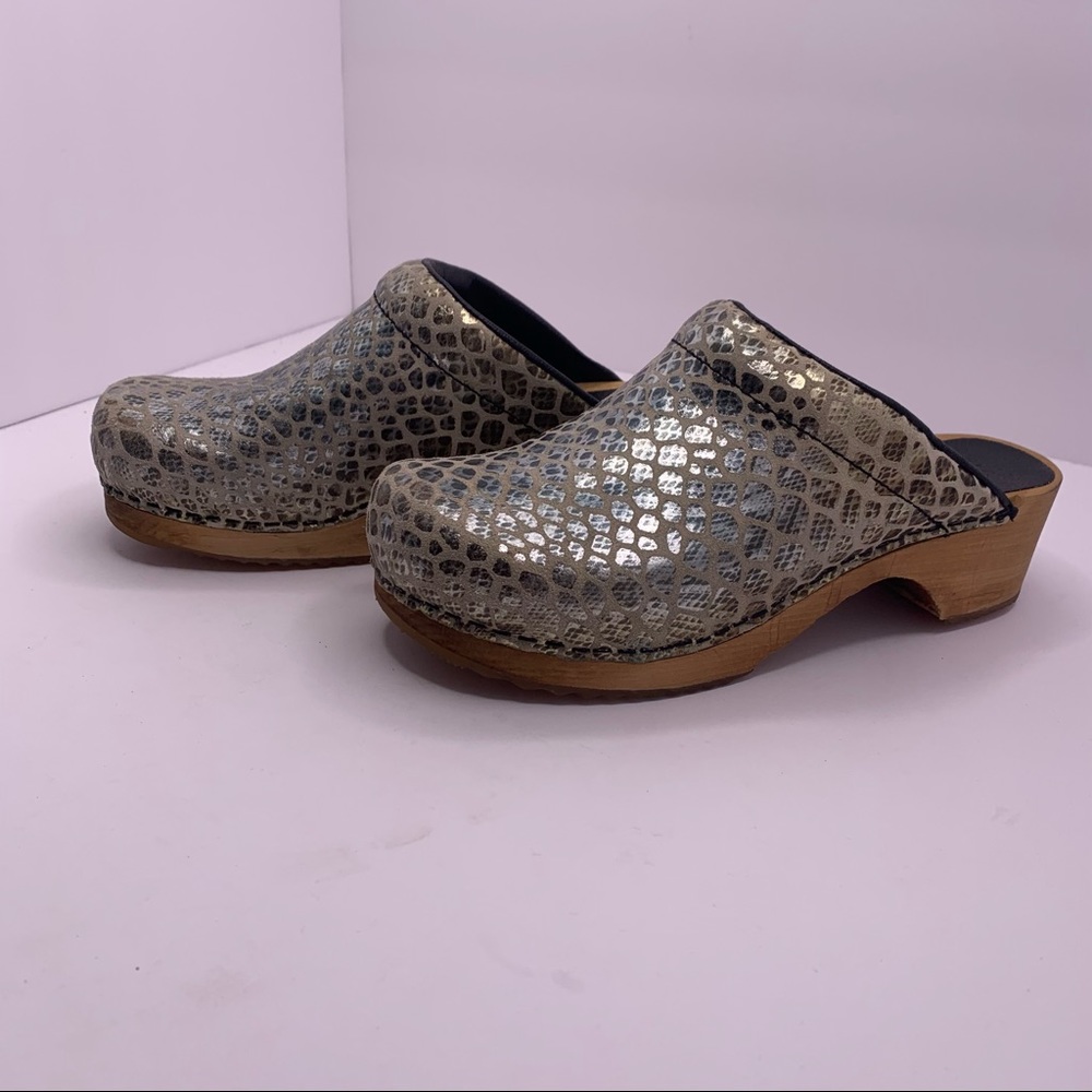 Sanita Metallic Snake Embossed Danish Wood Clog 37
